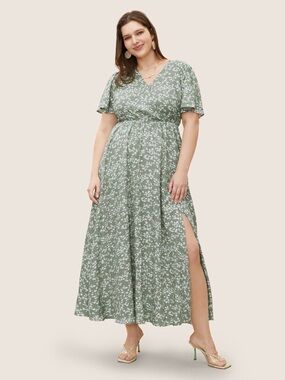 Bloomchic Bloom Dress - Flutter Sleeve Ditsy Floral Pocket Split - Size 26